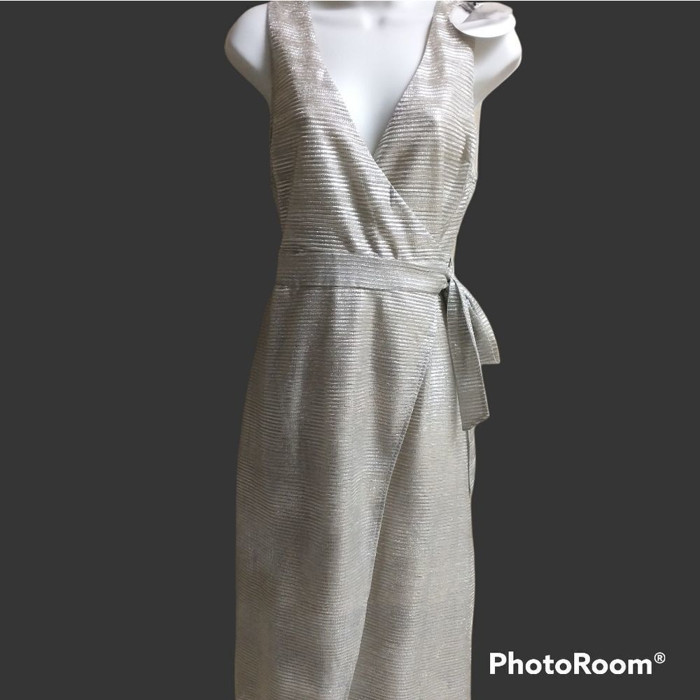 Anthropologie / Line + Dot Silver Wrap Dress, size M - Picture 2 of 8